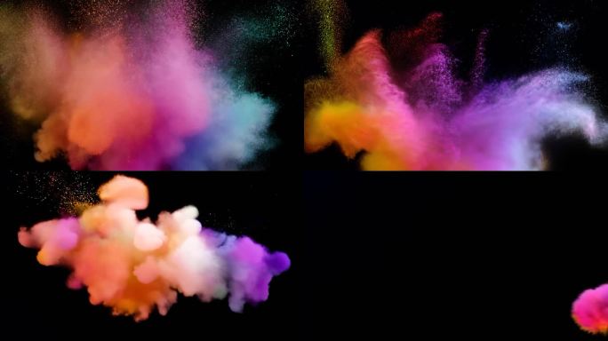 多彩粉尘撞击爆炸特效 黑色背景