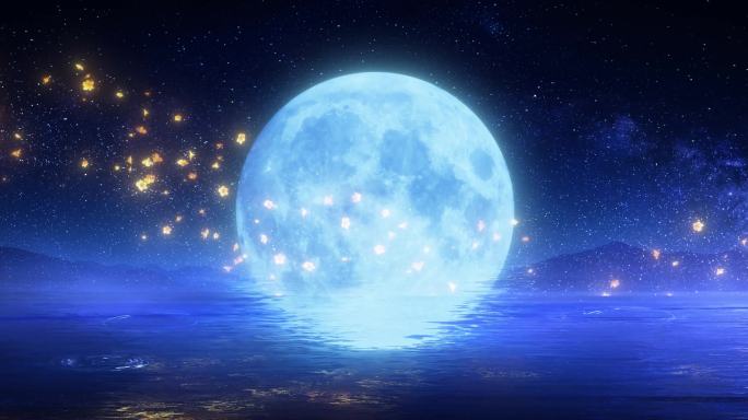 6K 梦幻月夜水面花瓣星空 宽屏 循环