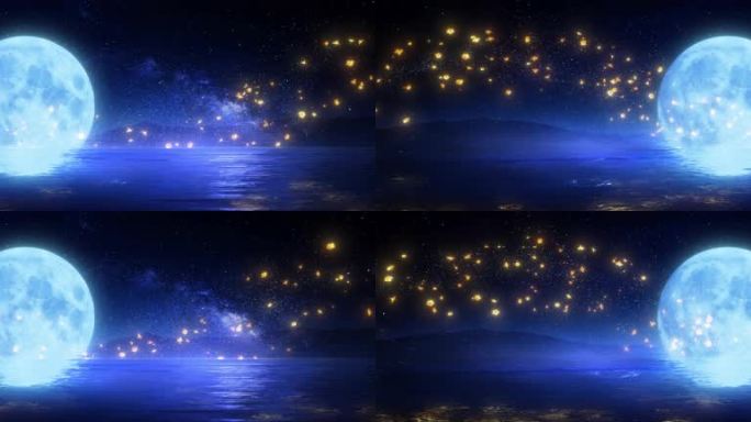 6K 梦幻月夜水面花瓣星空 宽屏 循环