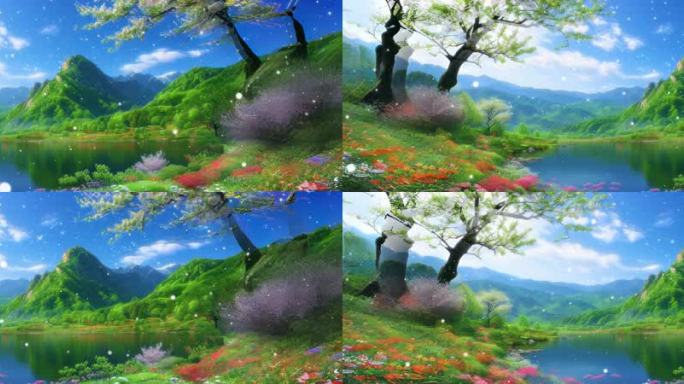 宽屏春日的山间绿意盎然万物复苏生