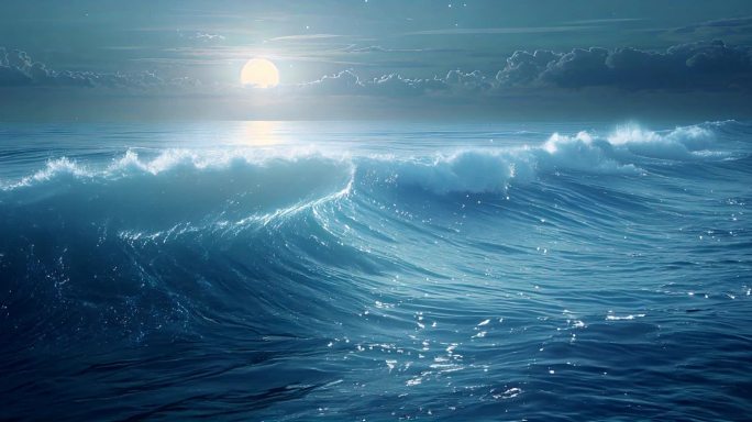 日月潮汐 海边浪潮慢动作