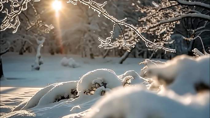 冬天冬季雪景冰晶雪花特写大雪下雪天冬至冰