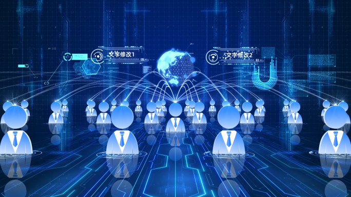 蓝色科技小人人群AE模板