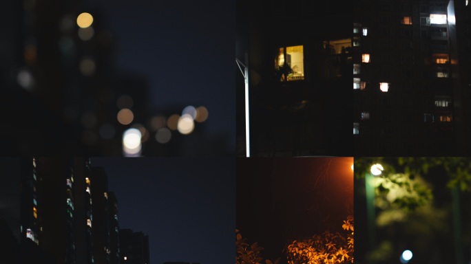 深夜安静小区路灯万家灯火