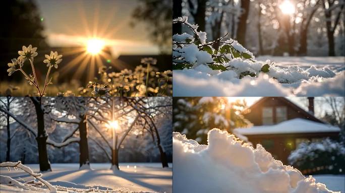 冬天冬季雪景冰晶雪花特写大雪下雪天冬至冰