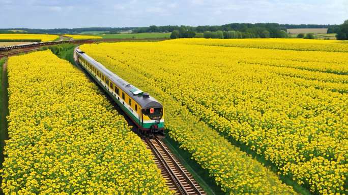 4K油菜花海观光小火车