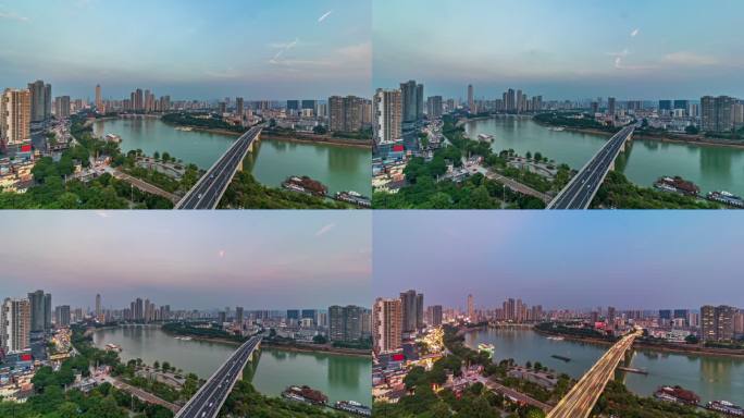 南宁朝阳邕江风景日转夜延时视频