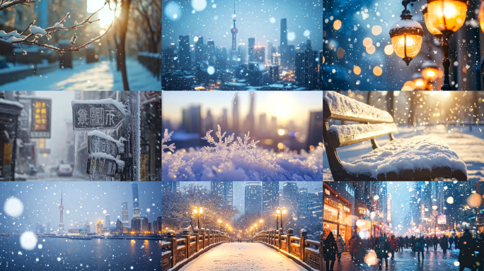 上海下雪城市下雪浦东陆家嘴下雪视频素材1