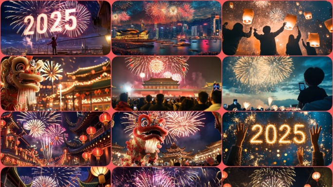 蛇年春节烟花迎接2025年喜迎新年跨年