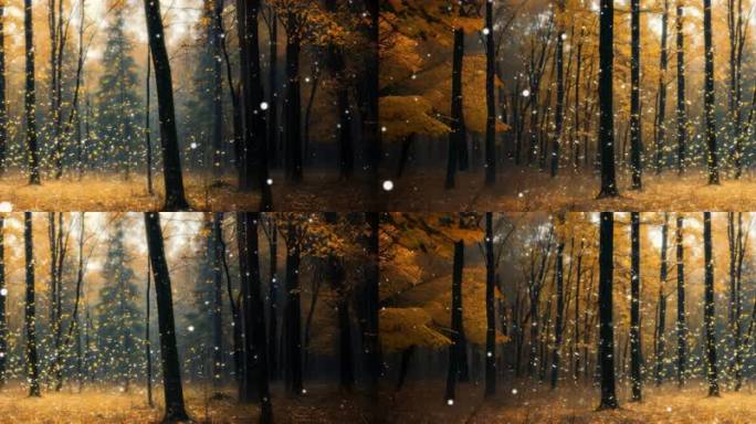 宽屏秋日的森林落叶纷飞宛如金色的蝴