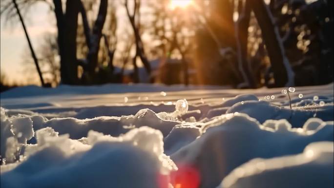 冬天冬季雪景冰晶雪花特写大雪下雪天冬至冰