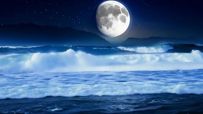 唯美 月亮 海 浪漫 月亮 夜里的海