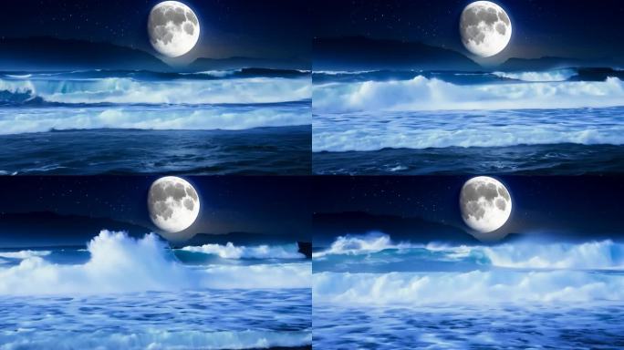 唯美 月亮 海 浪漫 月亮 夜里的海