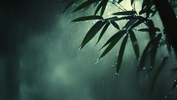 竹叶唯美雨中竹叶中式春分山林雨水竹叶合集