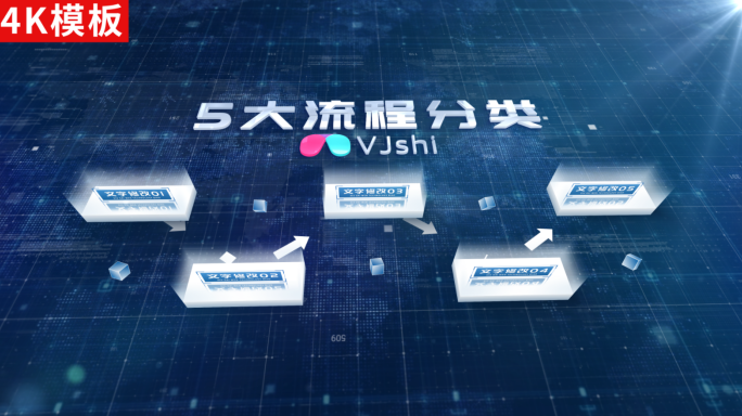 4K-蓝色科技流程图ae包装-无插件