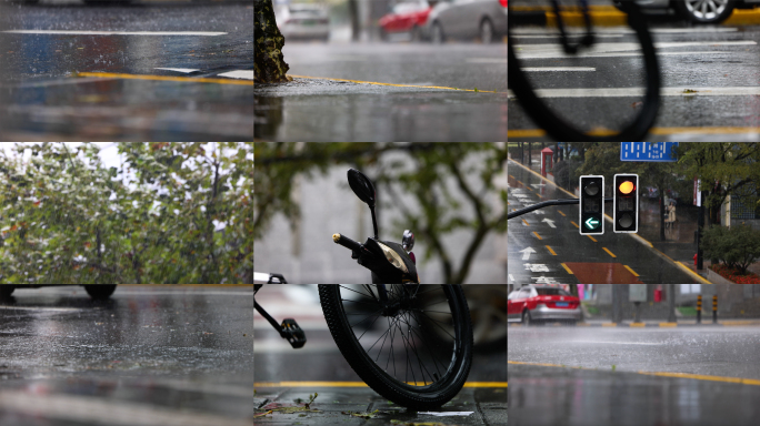 城市下雨天狂风暴雨