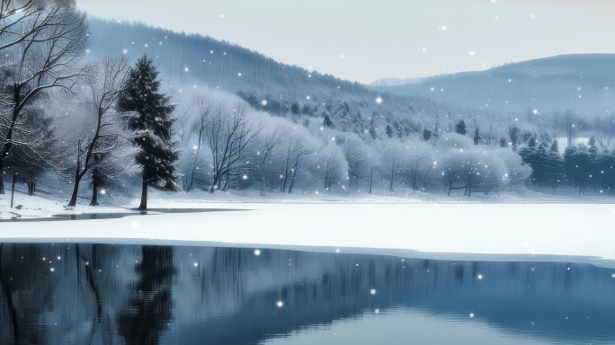 宽屏冬日的湖面冰封千里一片宁静宛如