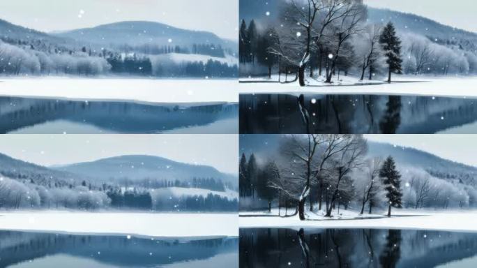 宽屏冬日的湖面冰封千里一片宁静宛如