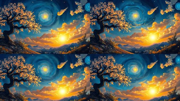 黄昏天空 油画动态唯美 神秘