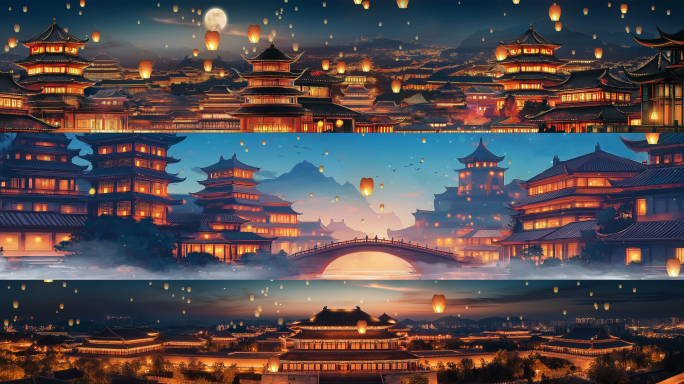 4款大唐夜景循环背景 盛世大唐