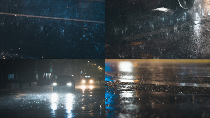 下雨天城市夜晚车流