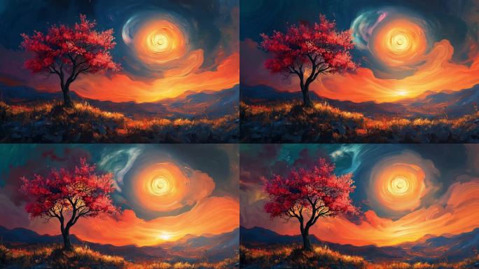 忧伤天空梦幻背景梵高动态油画