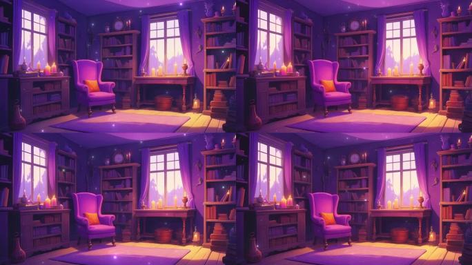 4K梦幻魔幻魔法房子女巫卡通手绘房间背景