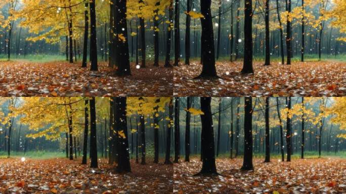 宽屏秋日的林间落叶纷飞2