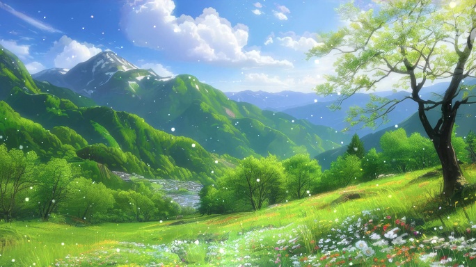 宽屏春日的山间绿意盎然万物复苏生机