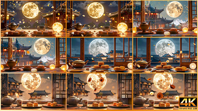 中式月圆美景 中秋节 月亮背景片头空镜