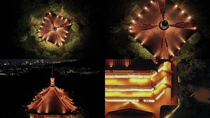 广州麓湖鸿鹄楼夜景航拍高清4K视频