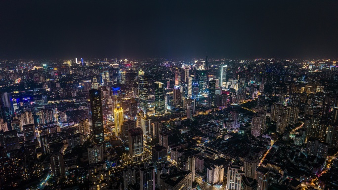 航拍上海静安楼群夜景8K