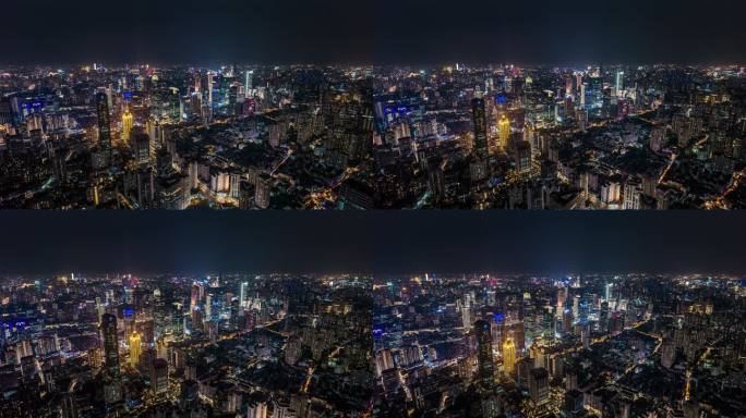 航拍上海静安楼群夜景8K