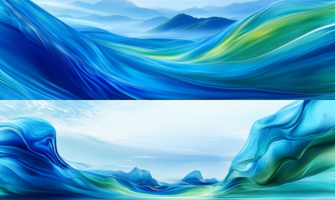 蓝绿抽象波浪流动背景