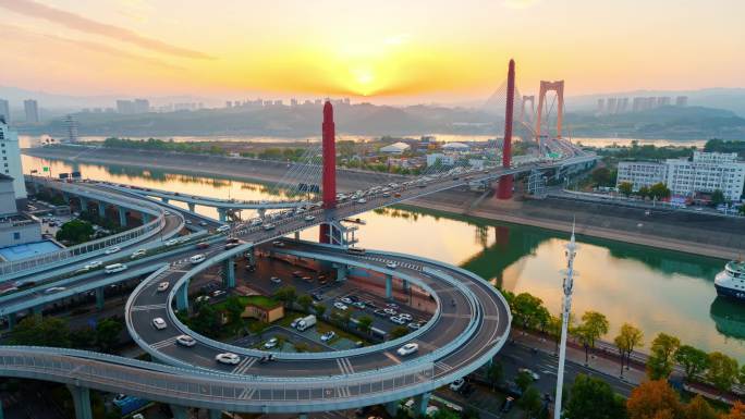 宜昌至喜大桥日落转夜景延时