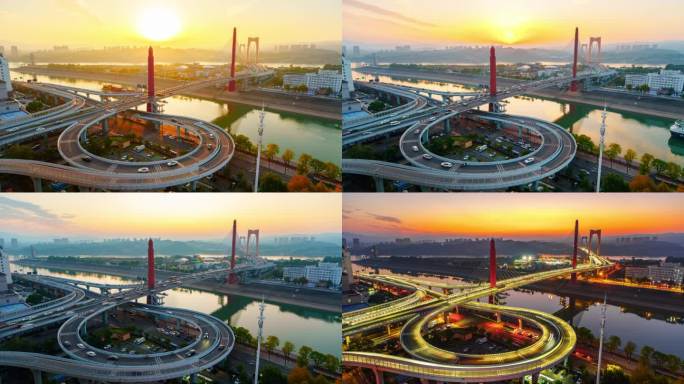 宜昌至喜大桥日落转夜景延时