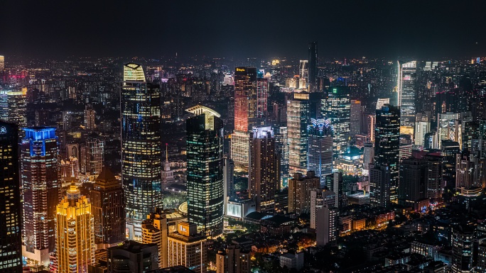 航拍上海静安楼群夜景8K