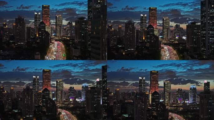 航拍上海静安楼群夜景