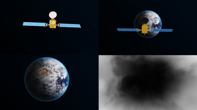 4K卫星穿越云层地球俯冲