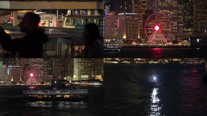 4K 香港夜景 帆船 轮渡 维多利亚港