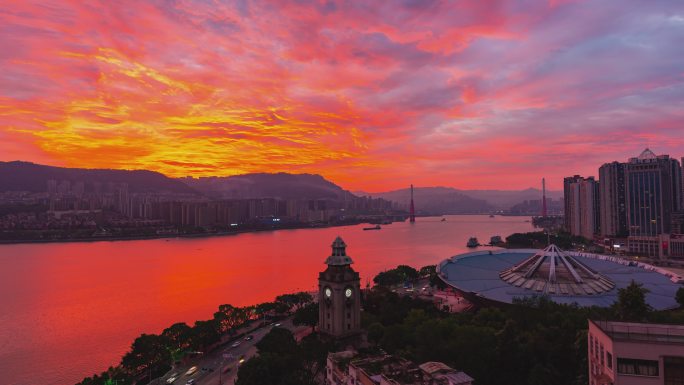 万州西山钟楼朝霞延时摄影