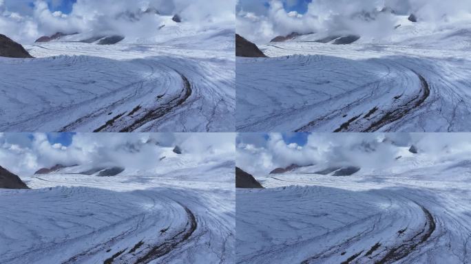 航拍四川第二高峰中山峰巨大的冰川