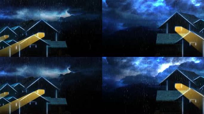雨夜村庄 灯火 雨夜烛光 窗户 乌云密布