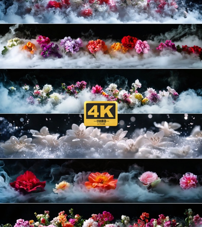 4k宽屏黑色背景烟雾花朵_唯美艺术背景