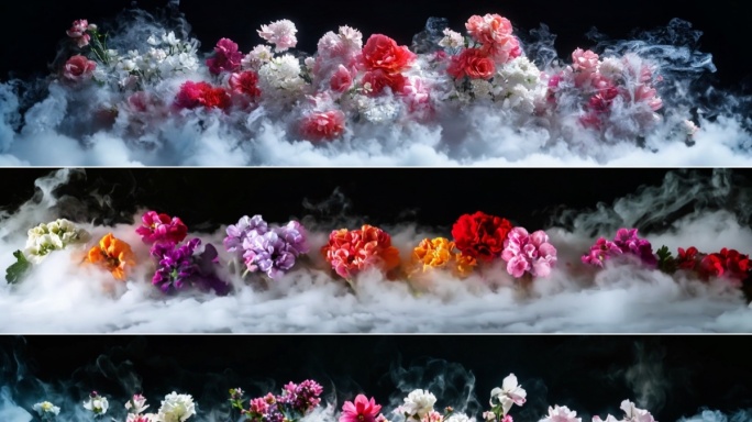 4k宽屏黑色背景烟雾花朵_唯美艺术背景