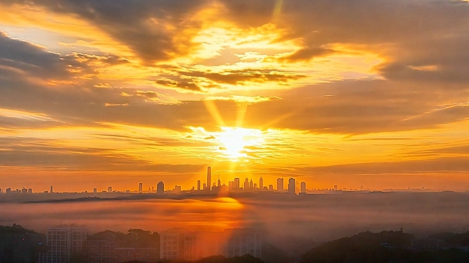 太阳升起延时城市落日余晖落日晚霞落日黄昏