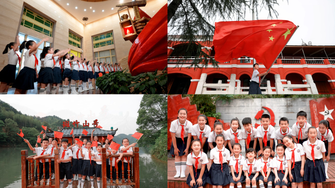 小学生奔跑挥旗 升旗敬礼 上课跳舞博物馆