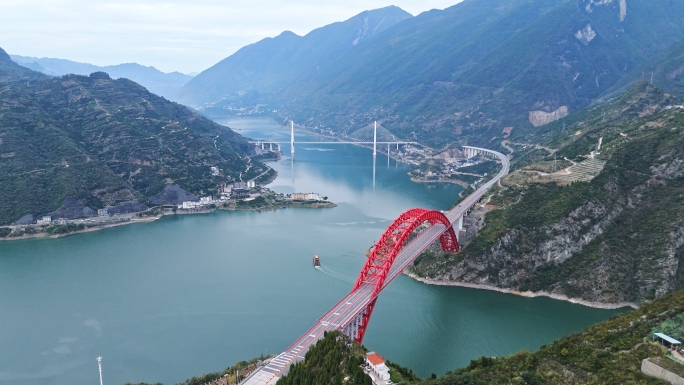 秭归长江大桥香溪河大桥航拍