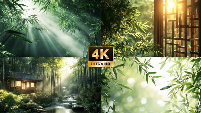 清晨竹林阳光竹叶竹子竹海竹意境庭院禅意