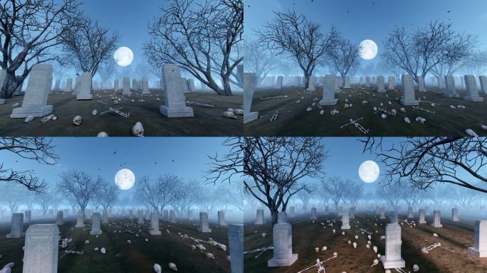 万圣节恐怖树林和墓碑